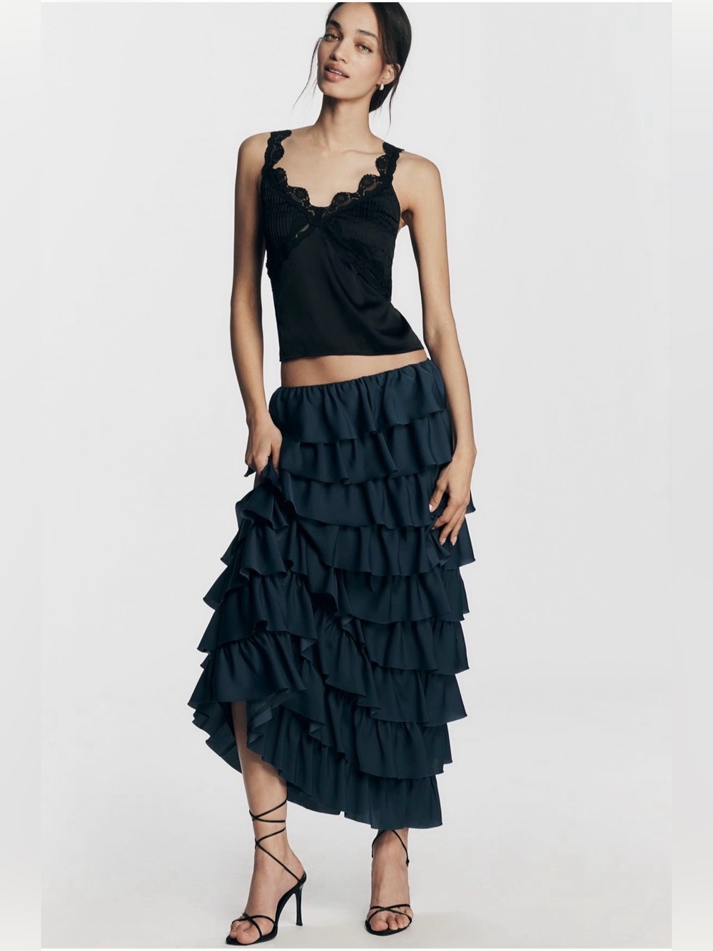 Anthropologie Tiered Silken Maxi Skirt